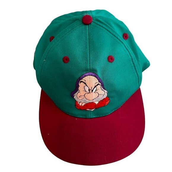 Disney 80s 90s VHS Video Release Grumpy Snow White Seven Dwarfs Snap Back Hat - Picture 1 of 6